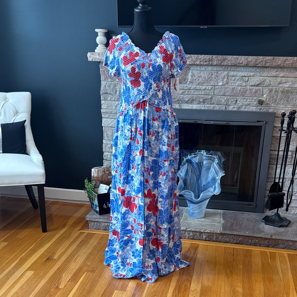 Floral Maxi Dress in Blue and Red